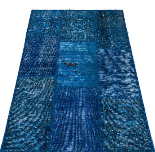Iskece 26213 Blue Patchwork Wool Handmade Area Rug 2'7" x 4'11"