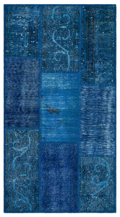 Iskece 26213 Blue Patchwork Wool Handmade Area Rug 2'7" x 4'11"