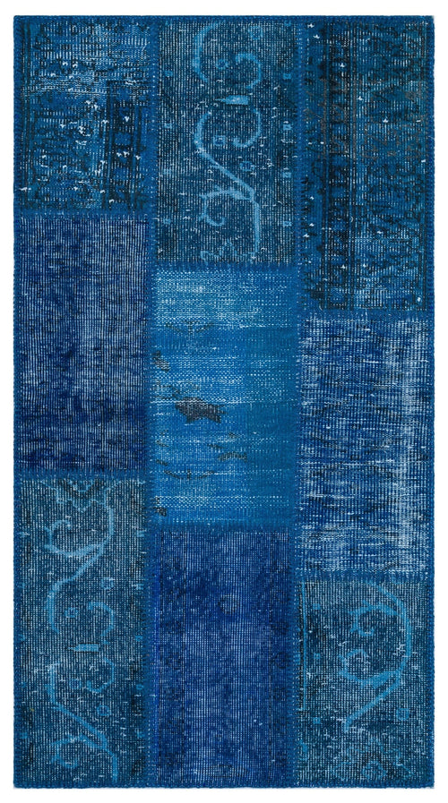 Iskece 26213 Blue Patchwork Wool Handmade Area Rug 2'7" x 4'11"