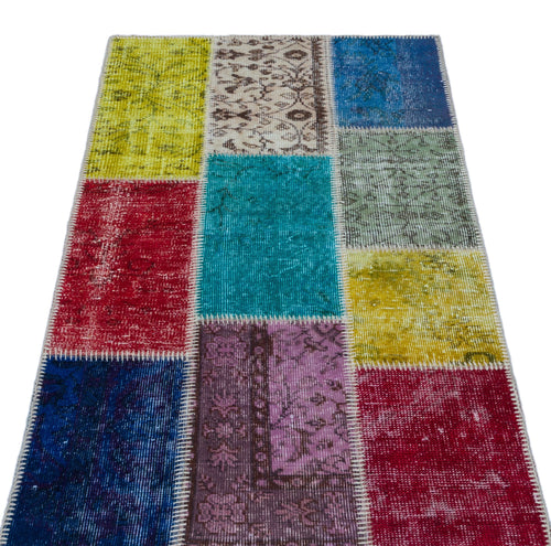 Iskece 26216 Beige Patchwork Wool Handmade Area Rug 2'7" x 4'11"