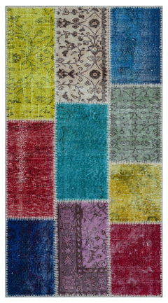 Iskece 26216 Beige Patchwork Wool Handmade Area Rug 2'7" x 4'11"