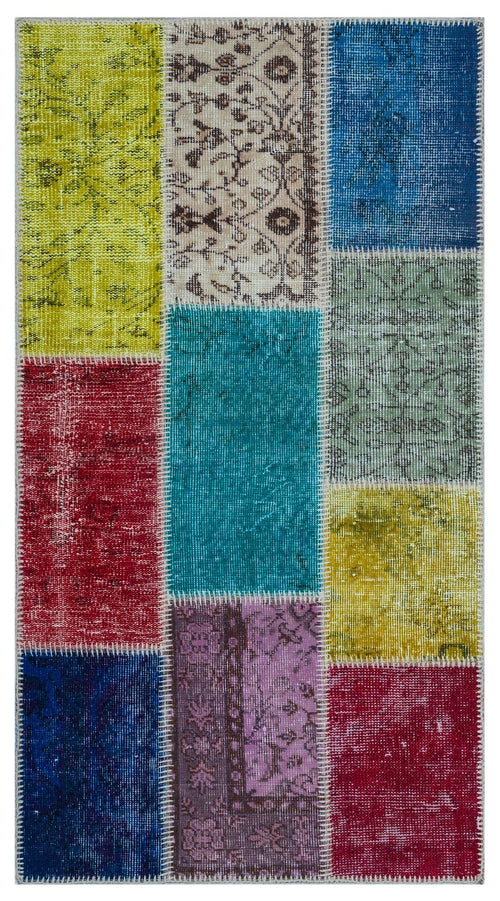 Iskece 26216 Beige Patchwork Wool Handmade Area Rug 2'7" x 4'11"