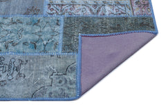 Iskece 26221 Blue Patchwork Wool Handmade Area Rug 2'7" x 4'11"