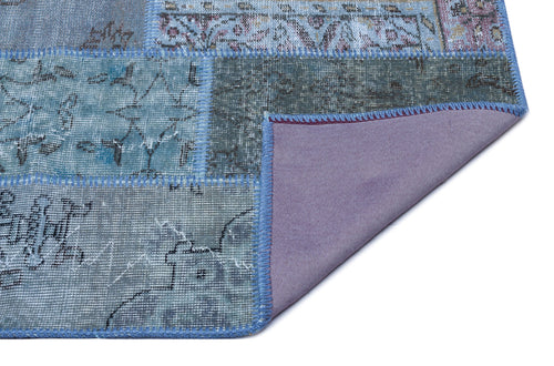 Iskece 26221 Blue Patchwork Wool Handmade Area Rug 2'7" x 4'11"