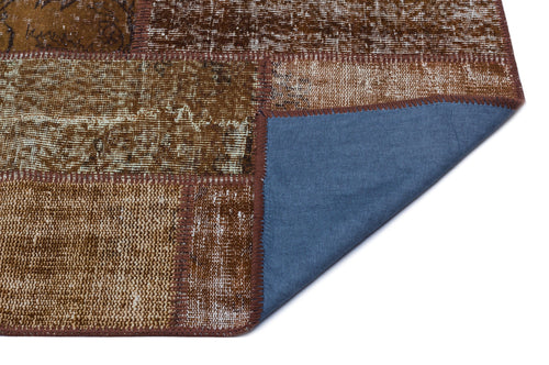 Iskece 26223 Brown Patchwork Wool Handmade Area Rug 2'7" x 4'11"