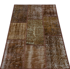 Iskece 26223 Brown Patchwork Wool Handmade Area Rug 2'7" x 4'11"