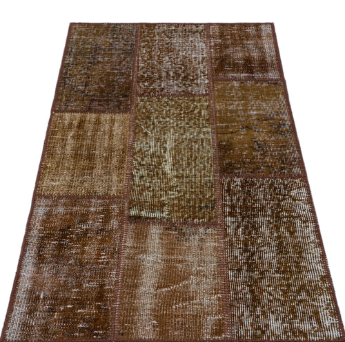 Iskece 26223 Brown Patchwork Wool Handmade Area Rug 2'7" x 4'11"