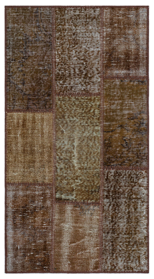 Iskece 26223 Brown Patchwork Wool Handmade Area Rug 2'7" x 4'11"