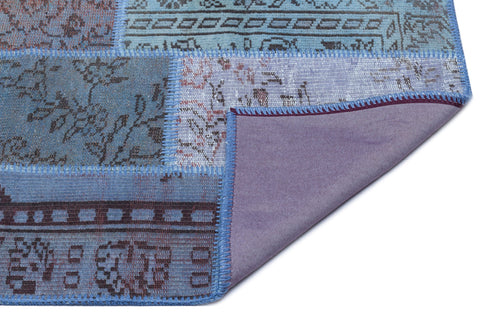 Iskece 26226 Blue Patchwork Wool Handmade Area Rug 2'7" x 4'11"