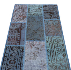 Iskece 26226 Blue Patchwork Wool Handmade Area Rug 2'7" x 4'11"