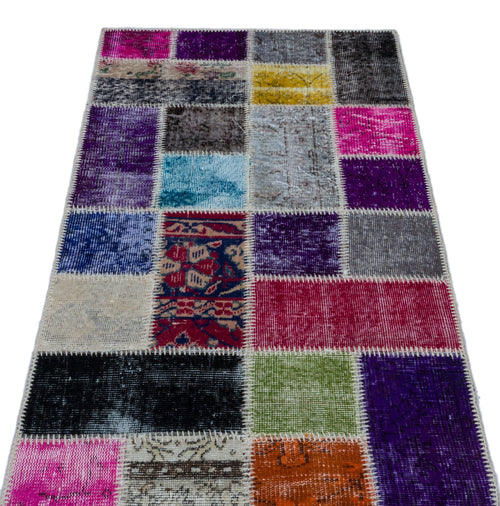 Iskece 26227 Beige Patchwork Wool Handmade Area Rug 2'7" x 4'11"