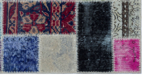 Iskece 26227 Beige Patchwork Wool Handmade Area Rug 2'7" x 4'11"