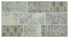 Iskece 26231 Beige Patchwork Wool Handmade Area Rug 2'7" x 4'11"