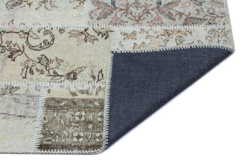 Iskece 26238 Beige Patchwork Wool Handmade Area Rug 2'7" x 4'11"