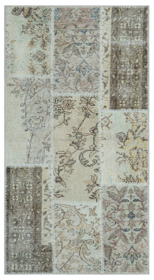 Iskece 26238 Beige Patchwork Wool Handmade Area Rug 2'7" x 4'11"
