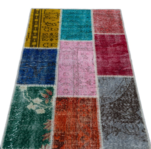 Iskece 26239 Beige Patchwork Wool Handmade Area Rug 2'7" x 4'11"