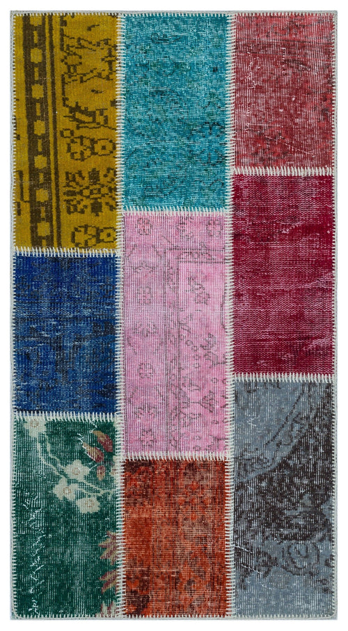 Iskece 26239 Beige Patchwork Wool Handmade Area Rug 2'7" x 4'11"