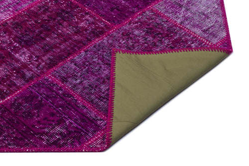 Iskece 26249 Pink Patchwork Wool Handmade Area Rug 3'11" x 5'11"