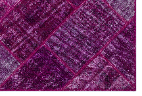 Iskece 26249 Pink Patchwork Wool Handmade Area Rug 3'11" x 5'11"