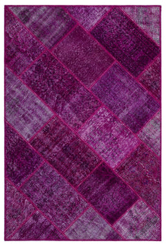 Iskece 26249 Pink Patchwork Wool Handmade Area Rug 3'11" x 5'11"