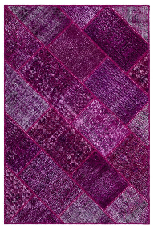Iskece 26249 Pink Patchwork Wool Handmade Area Rug 3'11" x 5'11"