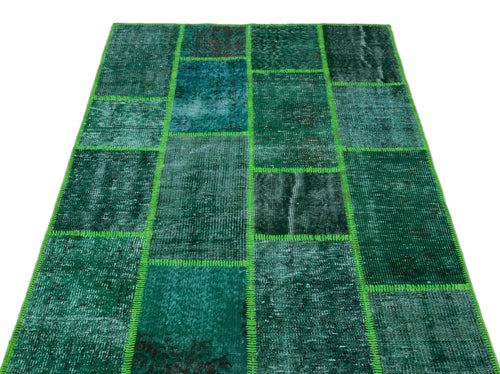 Iskece 26250 Green Vintage Wool Handmade Area Rug 3'11" x 5'11"