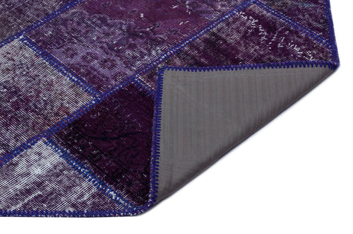 Iskece 26251 Purple Patchwork Wool Handmade Area Rug 3'11" x 5'11"