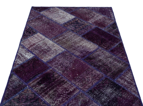 Iskece 26251 Purple Patchwork Wool Handmade Area Rug 3'11" x 5'11"
