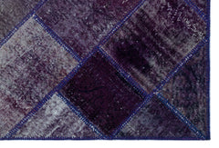 Iskece 26251 Purple Patchwork Wool Handmade Area Rug 3'11" x 5'11"