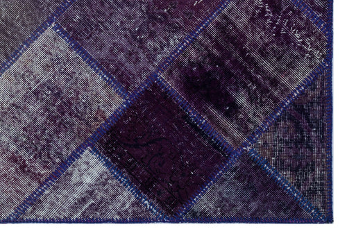 Iskece 26251 Purple Patchwork Wool Handmade Area Rug 3'11" x 5'11"