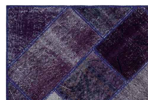 Iskece 26251 Purple Patchwork Wool Handmade Area Rug 3'11" x 5'11"