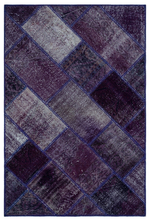 Iskece 26251 Purple Patchwork Wool Handmade Area Rug 3'11" x 5'11"