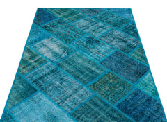 Iskece 26252 Turquoise Patchwork Wool Handmade Area Rug 3'11" x 5'11"