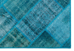 Iskece 26252 Turquoise Patchwork Wool Handmade Area Rug 3'11" x 5'11"