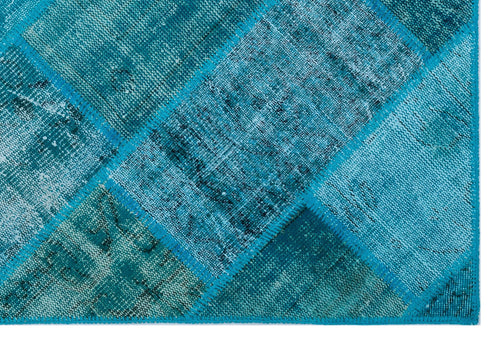 Iskece 26252 Turquoise Patchwork Wool Handmade Area Rug 3'11" x 5'11"