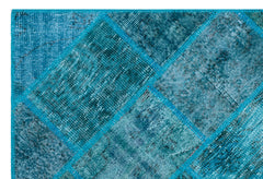 Iskece 26252 Turquoise Patchwork Wool Handmade Area Rug 3'11" x 5'11"