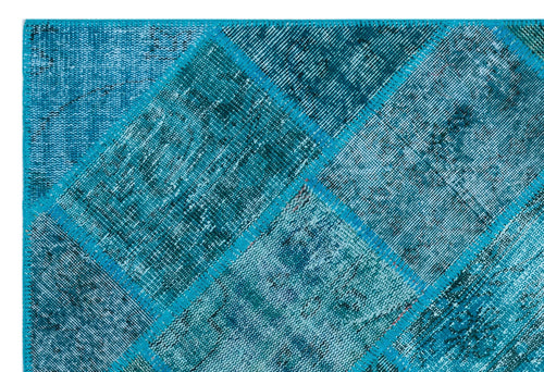 Iskece 26252 Turquoise Patchwork Wool Handmade Area Rug 3'11" x 5'11"