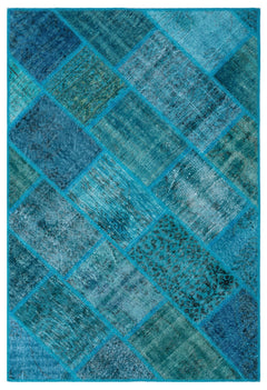 Iskece 26252 Turquoise Patchwork Wool Handmade Area Rug 3'11" x 5'11"