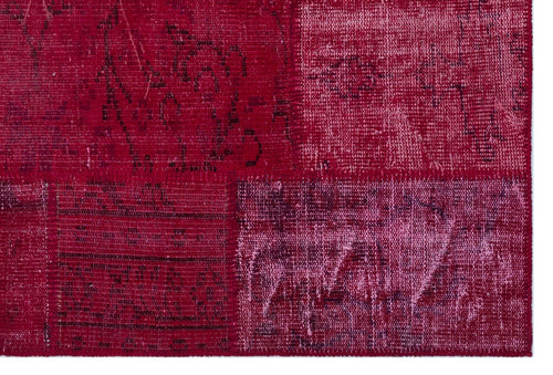 Iskece 26258 Red Patchwork Wool Handmade Area Rug 3'11" x 5'11"