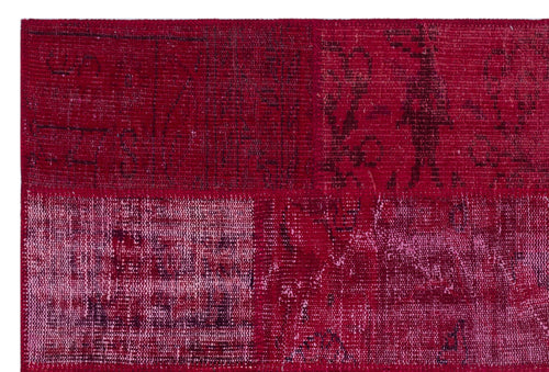 Iskece 26258 Red Patchwork Wool Handmade Area Rug 3'11" x 5'11"