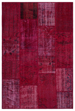 Iskece 26258 Red Patchwork Wool Handmade Area Rug 3'11" x 5'11"