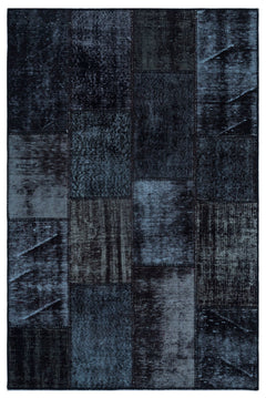 Iskece 26271 Black Patchwork Wool Handmade Area Rug 3'11" x 5'11"