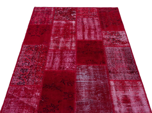 Iskece 26276 Red Patchwork Wool Handmade Area Rug 3'11" x 5'11"