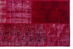 Iskece 26276 Red Patchwork Wool Handmade Area Rug 3'11" x 5'11"