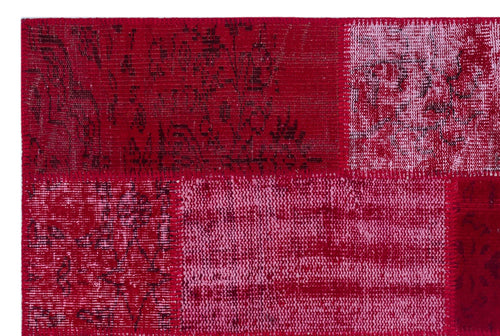 Iskece 26276 Red Patchwork Wool Handmade Area Rug 3'11" x 5'11"