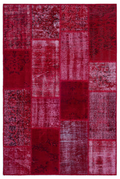 Iskece 26276 Red Patchwork Wool Handmade Area Rug 3'11" x 5'11"