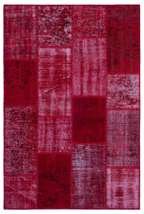 Iskece 26276 Red Patchwork Wool Handmade Area Rug 3'11" x 5'11"