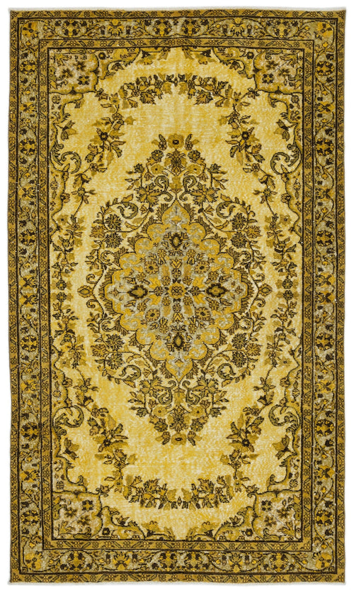 Purplea Yellow Vintage Wool Handmade Area Rug 5'7" x 9'7"