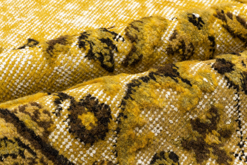 Purplea Yellow Vintage Wool Handmade Area Rug 5'7" x 9'7"