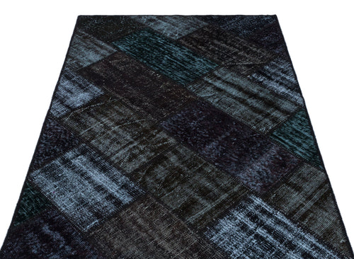 Iskece 26289 Black Patchwork Wool Handmade Area Rug 3'11" x 5'11"